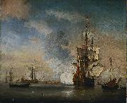 Willem Van de Velde The Younger English Warship Firing a Salute